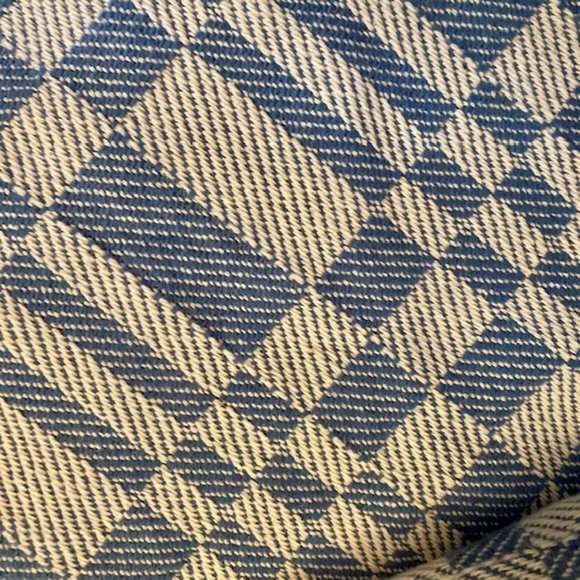 Linea Casa Sferra Cotton Throw Fringed Blue White Geometric Made in Portugal - Picture 3 of 5